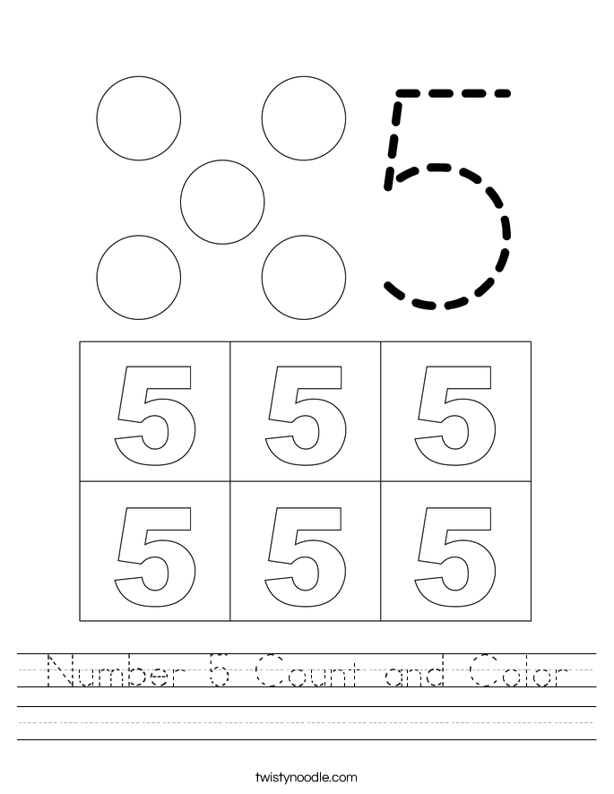 Number 5 Count and Color Worksheet