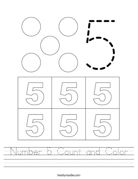 Number 5 Count and Color Worksheet