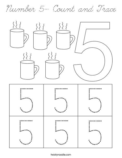 Number 5- Count and Trace Coloring Page