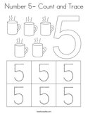Number 5- Count and Trace Coloring Page