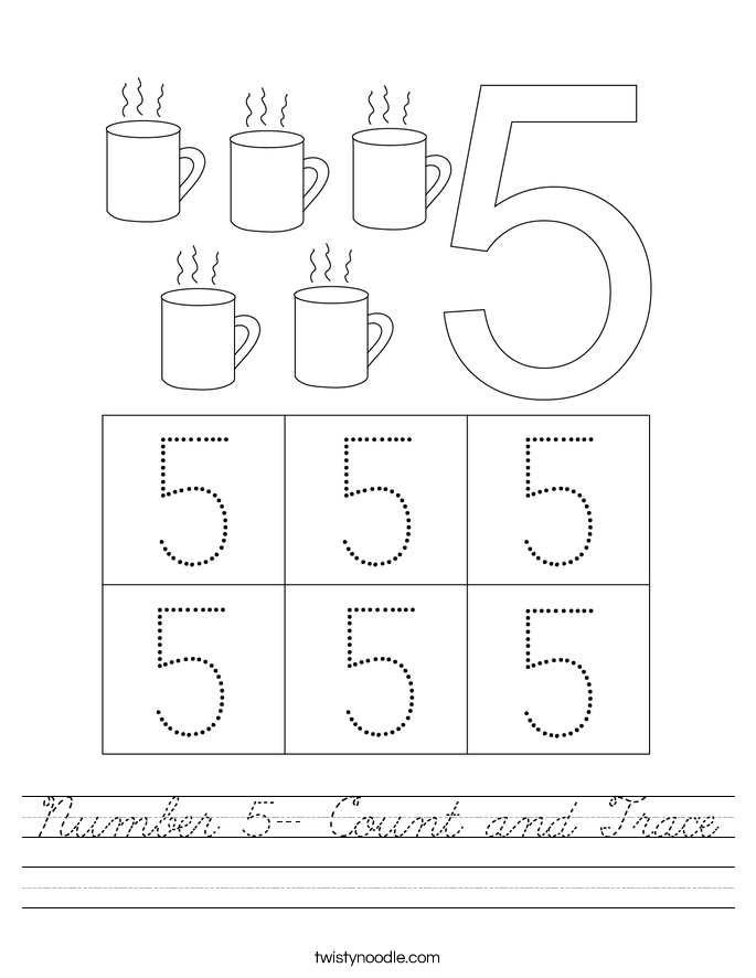 Number 5- Count and Trace Worksheet