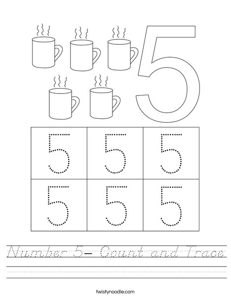 Number 5- Count and Trace Worksheet