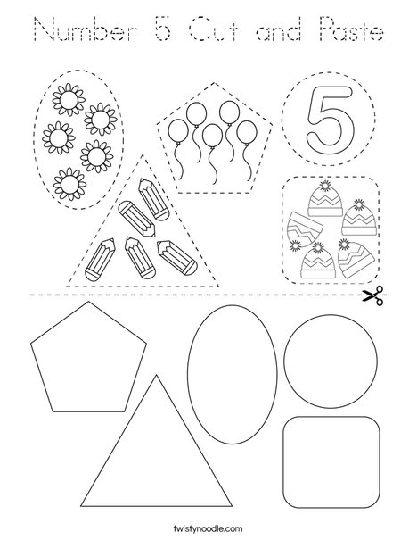 Number 5 Cut and Paste Coloring Page