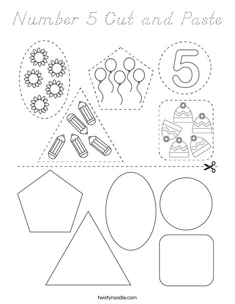 Number 5 Cut and Paste Coloring Page