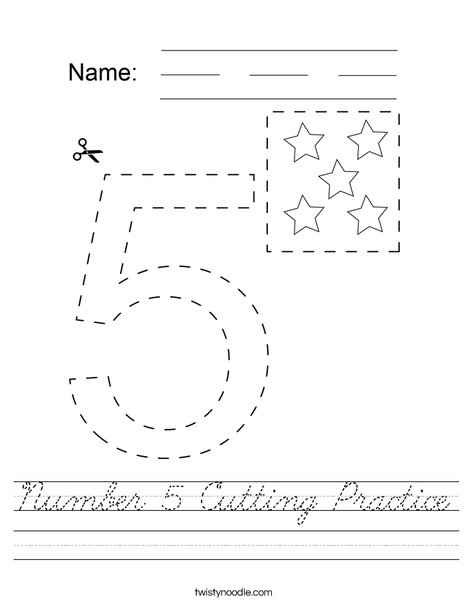 Number 5 Cutting Practice Worksheet