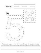 Number 5 Cutting Practice Handwriting Sheet