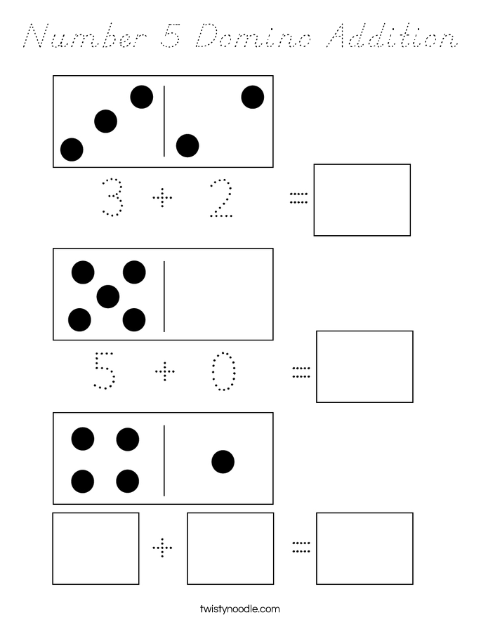 Number 5 Domino Addition Coloring Page