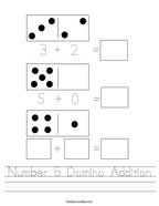 Number 5 Domino Addition Handwriting Sheet
