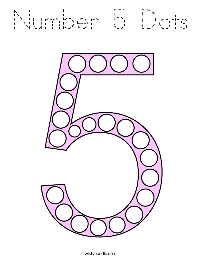 Number 5 Dots Coloring Page Tracing Twisty Noodle