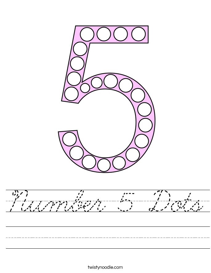 number 5 dots worksheet cursive twisty noodle