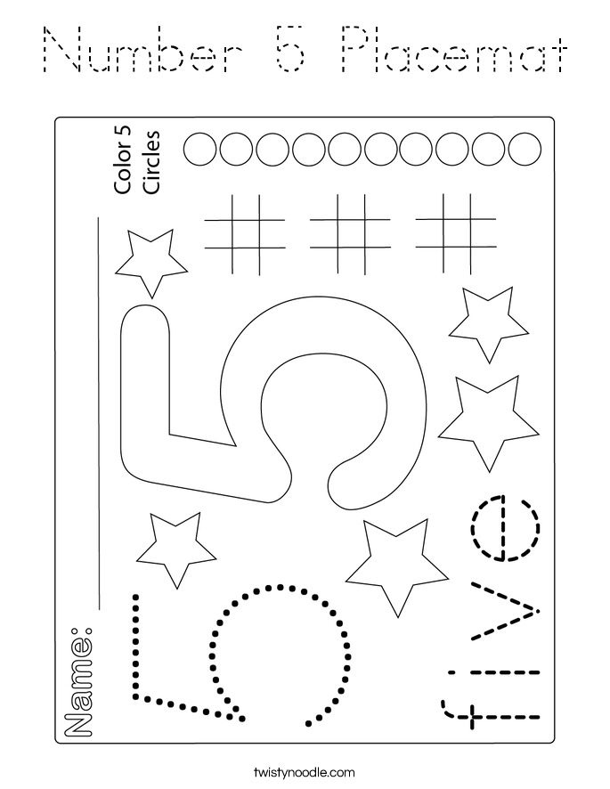 Number 5 Placemat Coloring Page