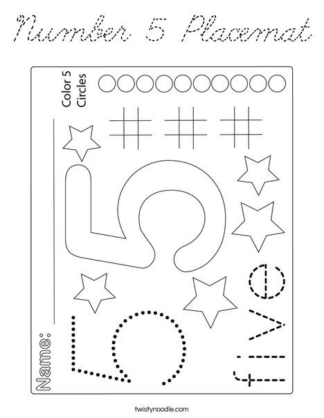 Number 5 Placemat Coloring Page