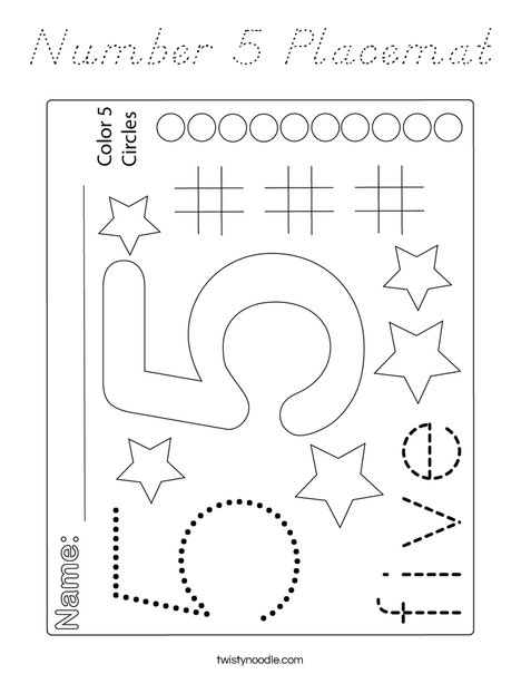 Number 5 Placemat Coloring Page