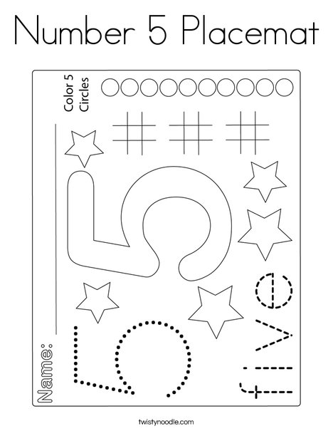 Number 5 Placemat Coloring Page