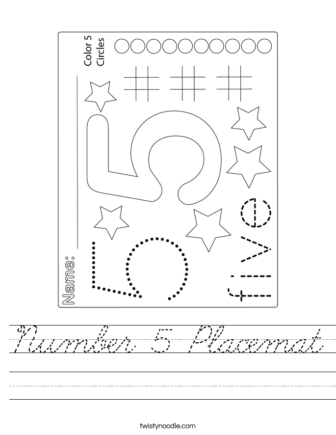 Number 5 Placemat Worksheet