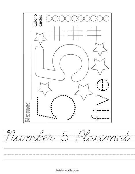 Number 5 Placemat Worksheet