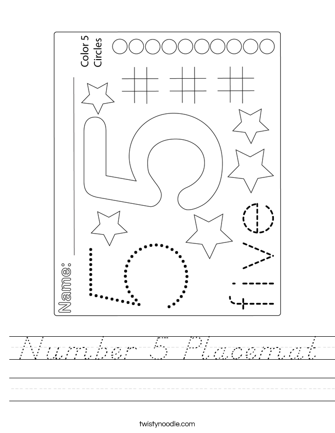 Number 5 Placemat Worksheet