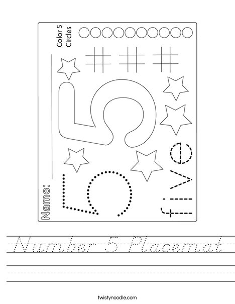 Number 5 Placemat Worksheet