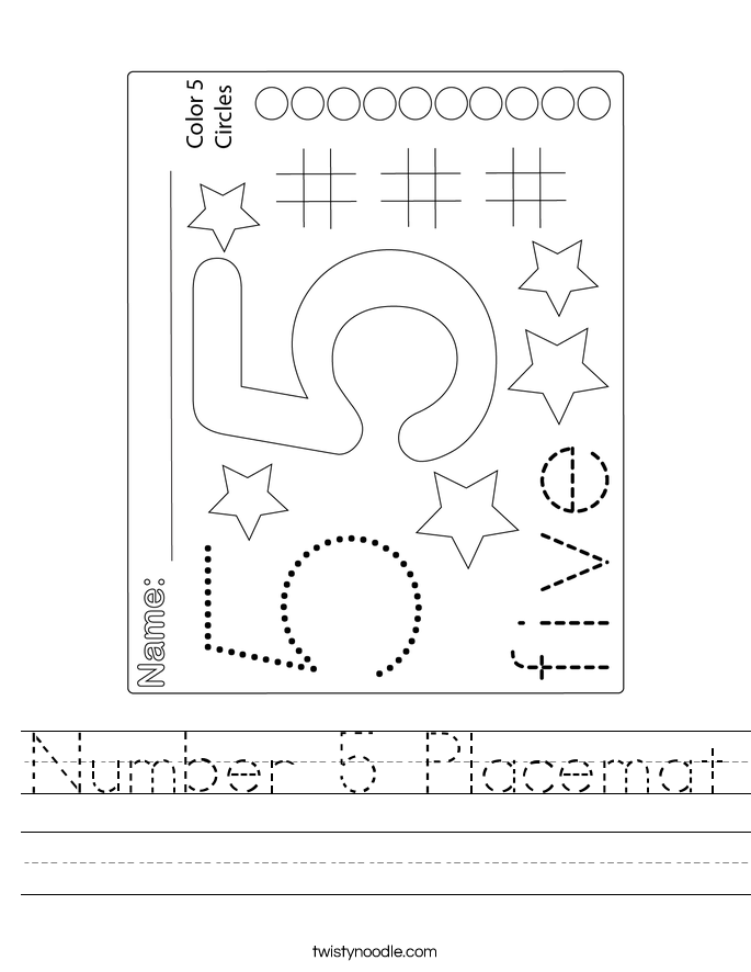 Number 5 Placemat Worksheet