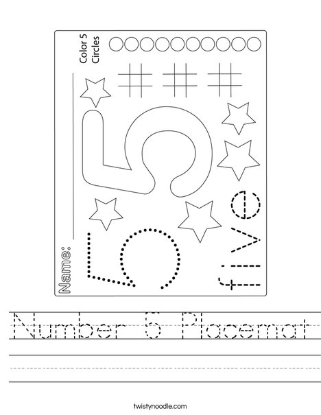 Number 5 Placemat Worksheet