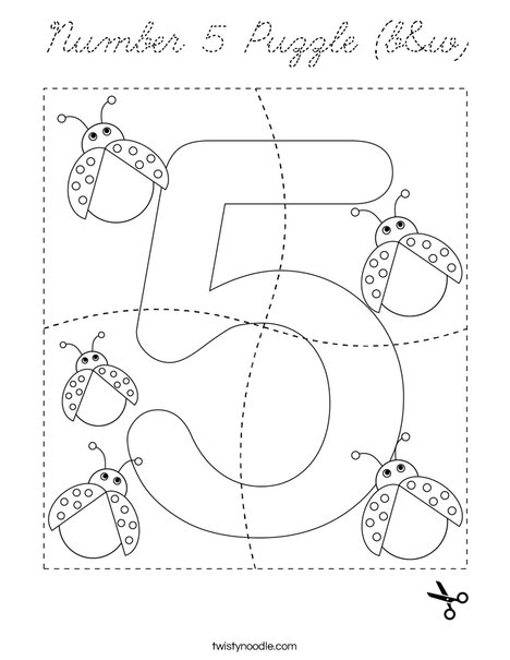 Number 5 Puzzle (b&w) Coloring Page