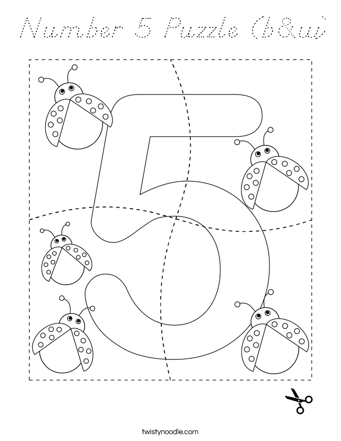 Number 5 Puzzle (b&w) Coloring Page