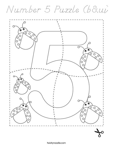 Number 5 Puzzle (b&w) Coloring Page