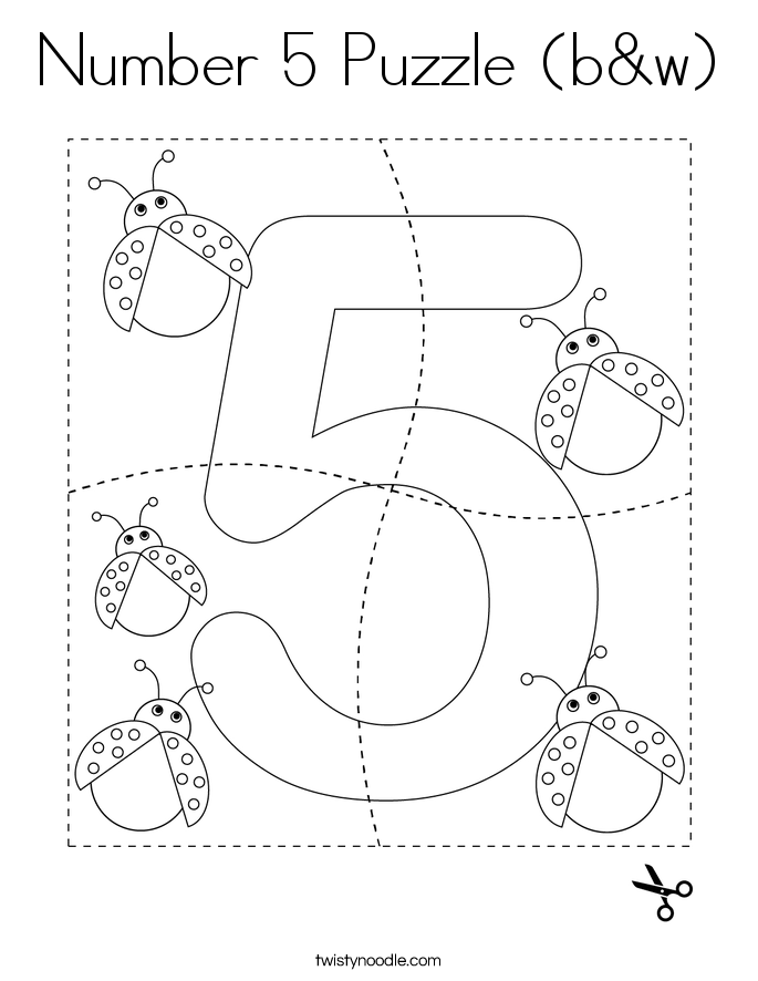 Number 5 Puzzle (b&w) Coloring Page