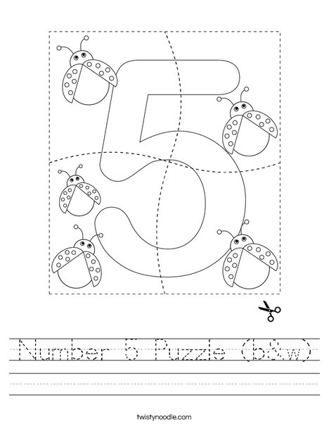 Number 5 Puzzle (b&w) Worksheet