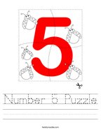 Number 5 Puzzle Handwriting Sheet