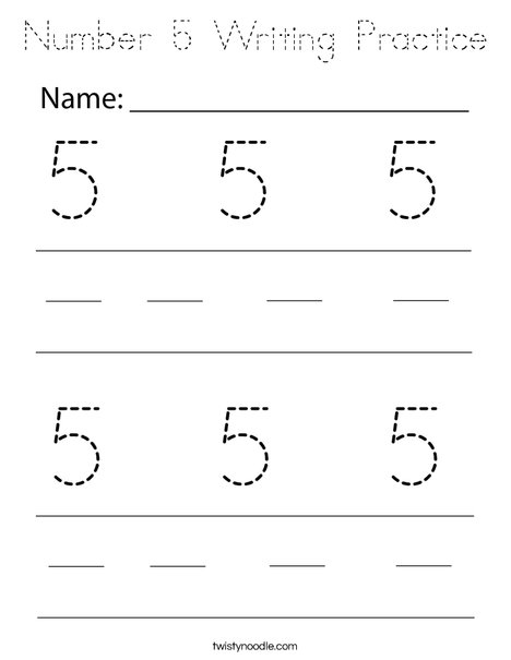 Number 5 Writing Practice Coloring Page