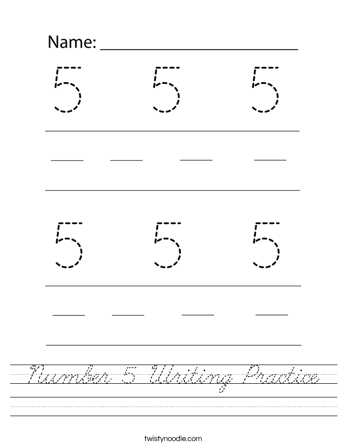 Number 5 Writing Practice Worksheet