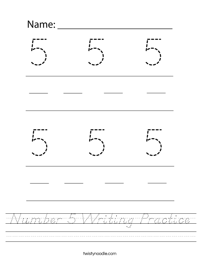 Number 5 Writing Practice Worksheet