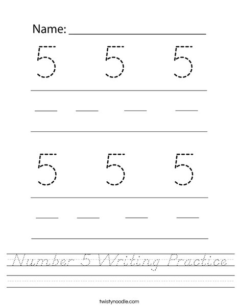 Number 5 Writing Practice Worksheet