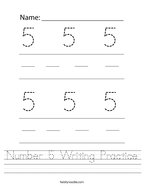 Number 5 Writing Practice Handwriting Sheet