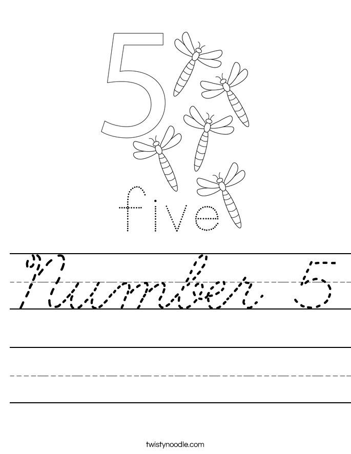 number-5-worksheet-cursive-twisty-noodle