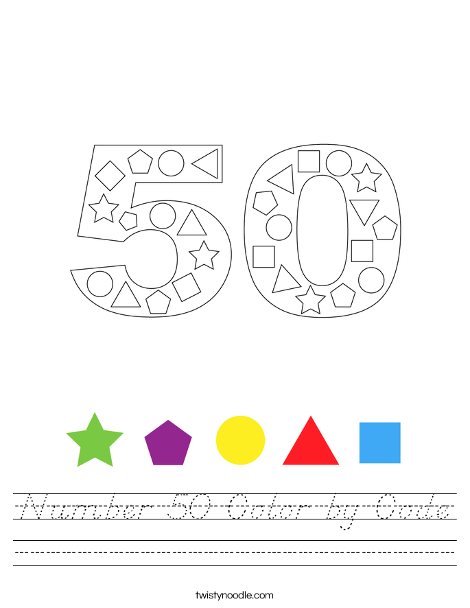 Number 50 Color by Code Worksheet