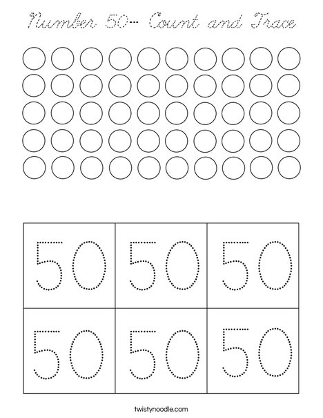 Number 50- Count and Trace Coloring Page