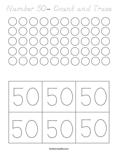 Number 50- Count and Trace Coloring Page