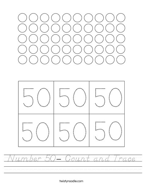 Number 50 Count And Trace Worksheet D Nealian Twisty Noodle