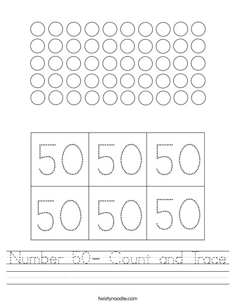 Number 50 Count And Trace Worksheet Twisty Noodle