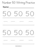 Number 50 Writing Practice Coloring Page