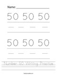 Number 50 Writing Practice Worksheet