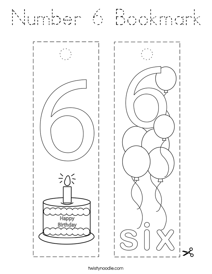 Number 6 Bookmark Coloring Page