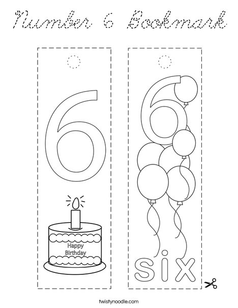 Number 6 Bookmark Coloring Page
