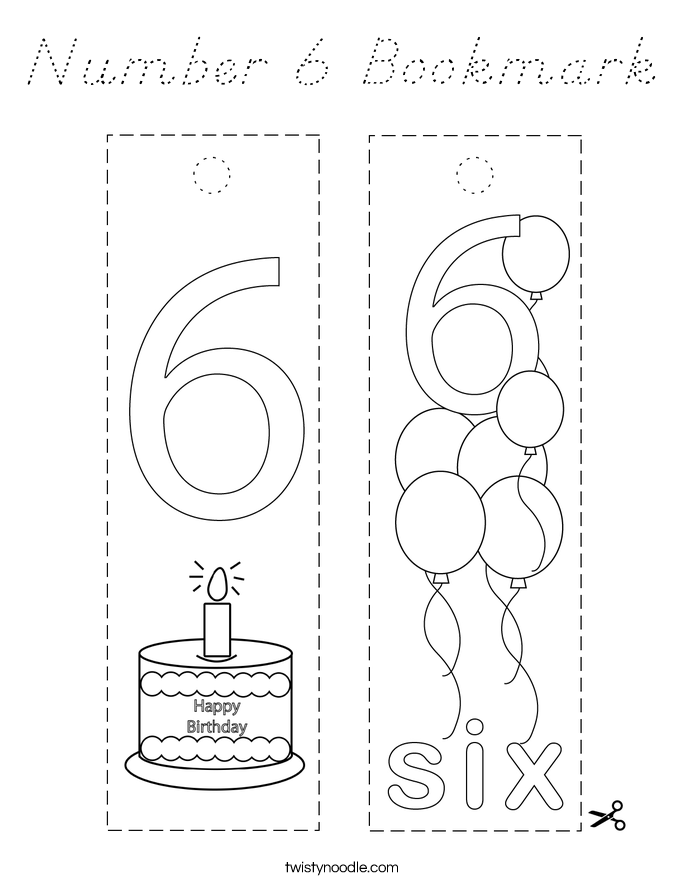 Number 6 Bookmark Coloring Page