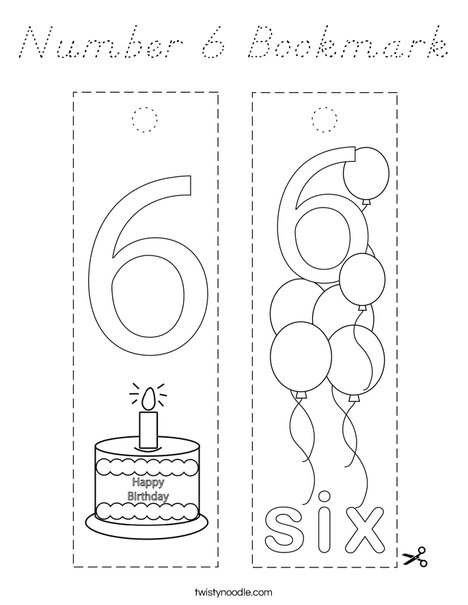 Number 6 Bookmark Coloring Page