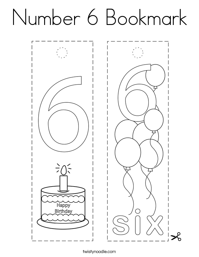 Number 6 Bookmark Coloring Page