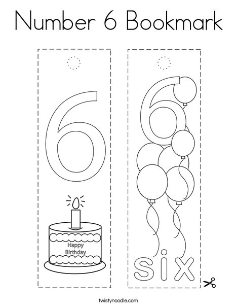 Number 6 Bookmark Coloring Page