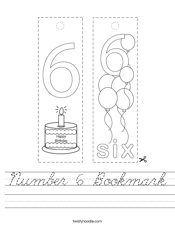Number 6 Bookmark Worksheet